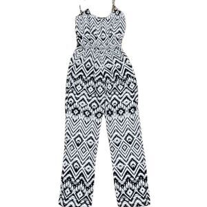Aqua Black White Boho Print Sleeveless Jumpsuit XS